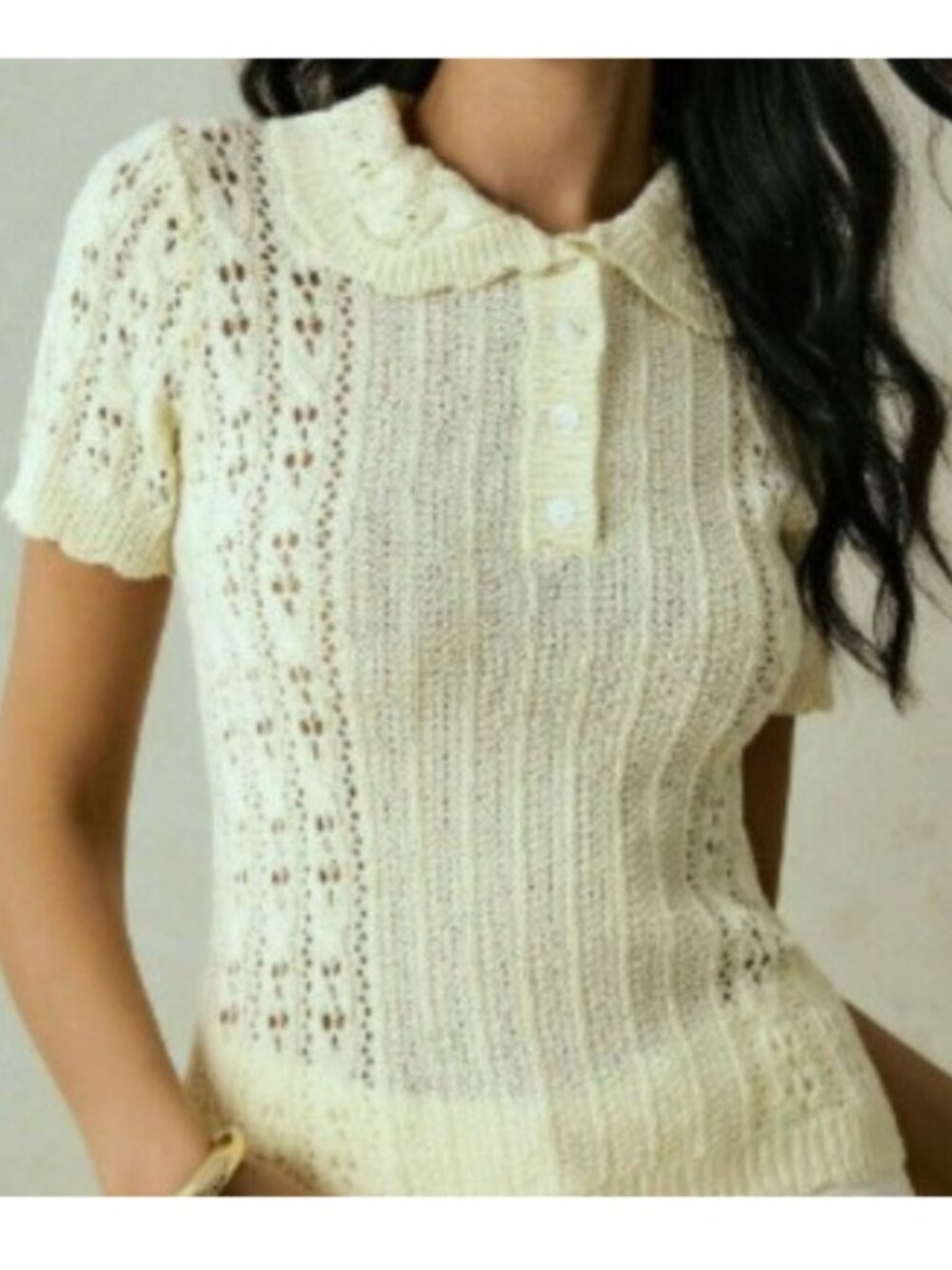 NEW Green Crocheted Collared Polo T-Shirt sweater Small